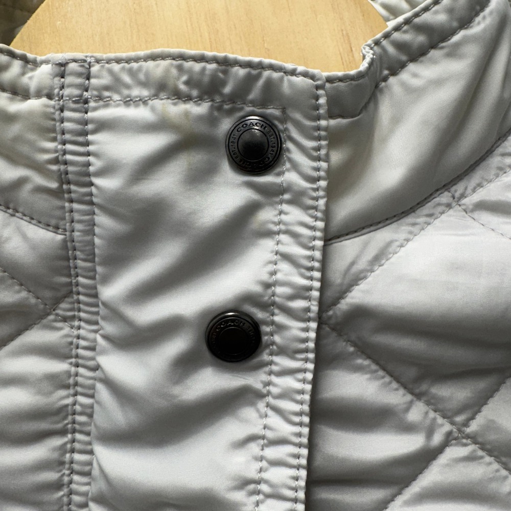 Coach New York Quilted Jacket Womens Medium Gray Cinched Waist Leather Trim M - Picture 7 of 11